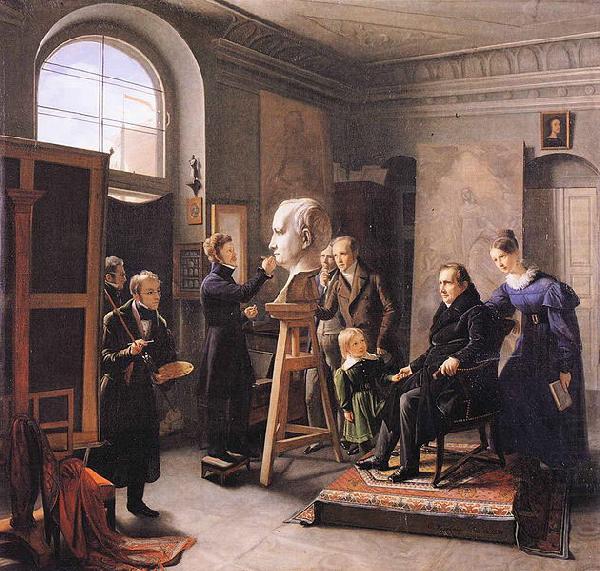 Ludwig Tieck sitting to the Portrait Sculptor David d'Angers, Carl Christian Vogel von Vogelstein